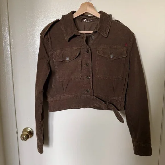 Free People Everlyn Moss Green Button Front Crop Jacket XS - Picture 2 of 7